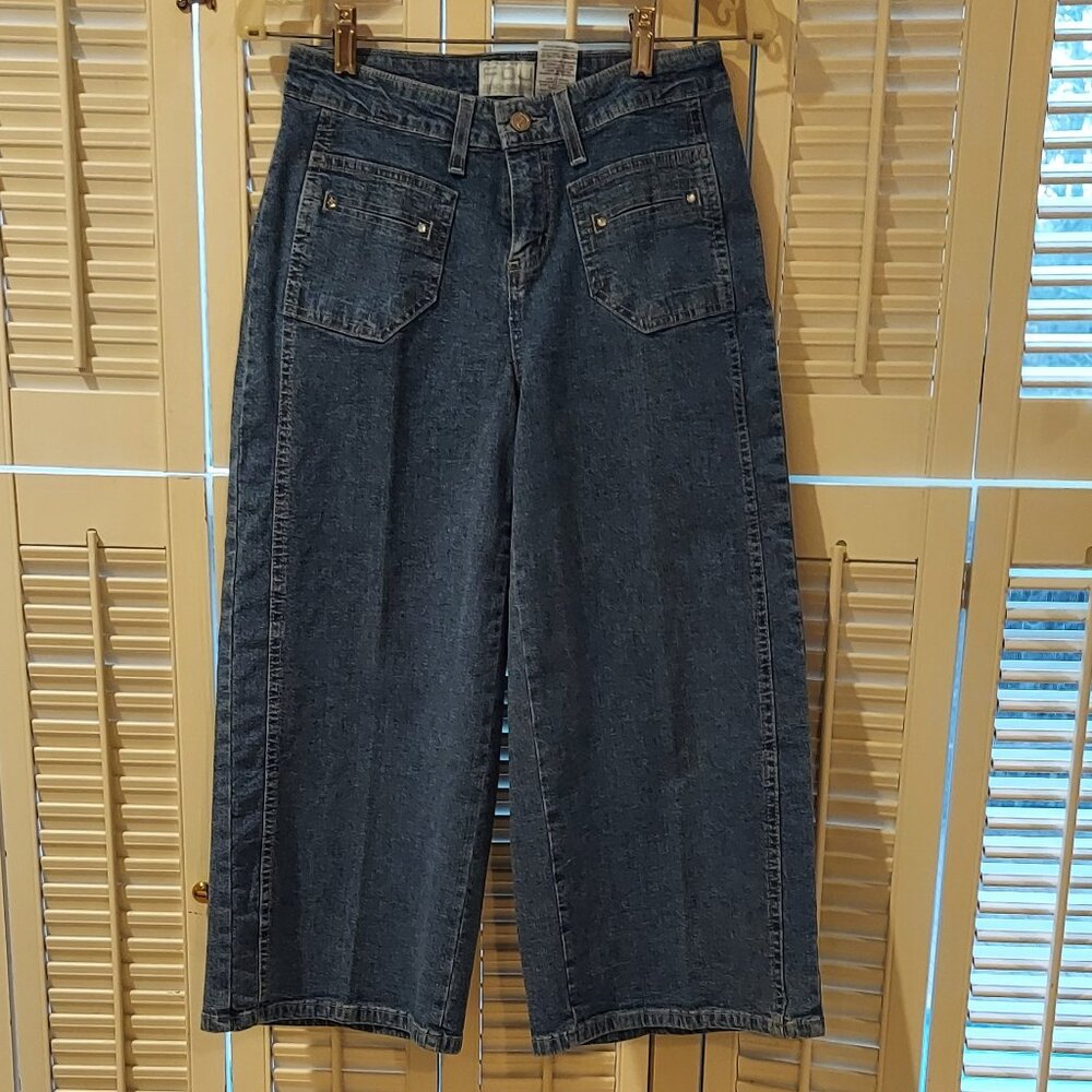 *NWOT* French Dressing Medium Blue Denim Gaucho Jeans with Rhinestones Size 4